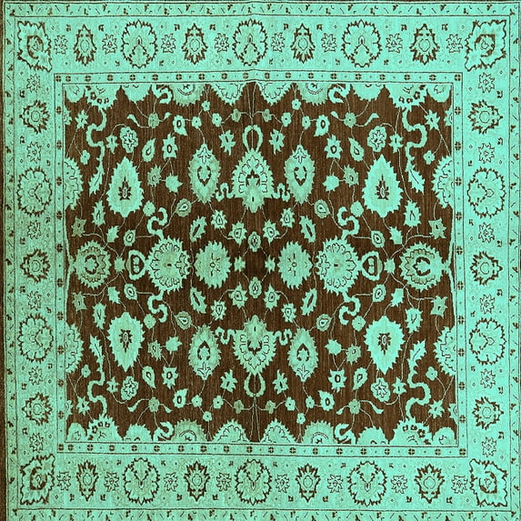 Ahgly Company Indoor Square Oriental Turquoise Blue Traditional Area Rugs, 6' Square