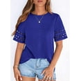 thumbnail image 3 of PRETTYGARDEN Summer Tops for Women Lace Short Sleeve T-Shirts Casual Blouses Spring Fashion Clothes Vacation Outfits, 3 of 8