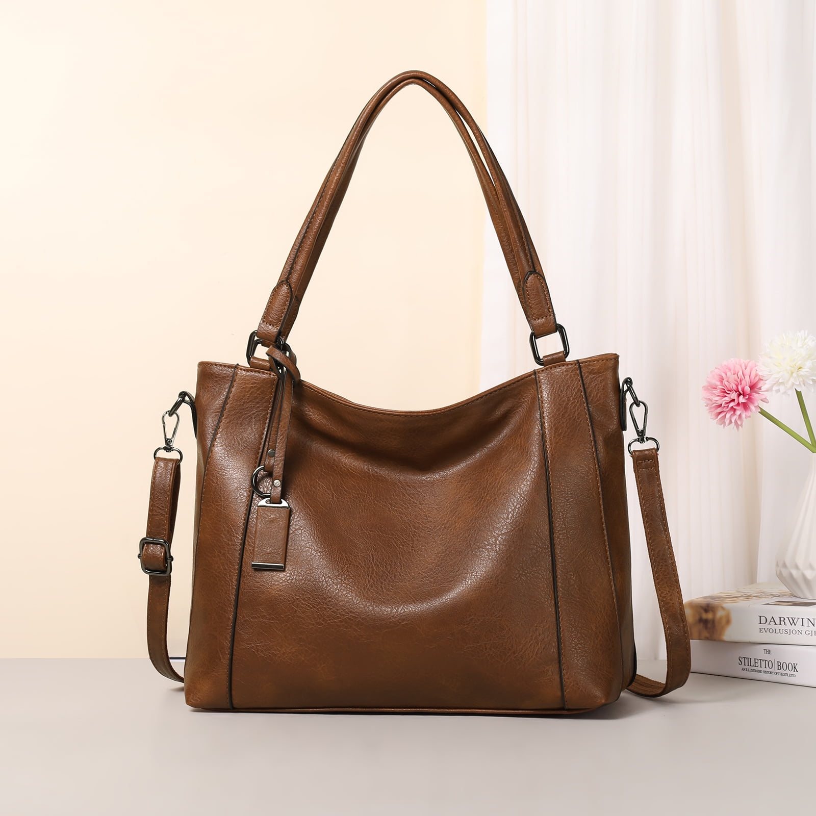 Sendefn Women Tote Bag Handbags Leather Hobo Shoulder Bags Top Handle Satchel Purse Set 2pcs