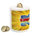 thumbnail image 2 of Family Piggy Bank, Comic Book Style Best Family Ever Words on Abstract Cartoon Backdrop Graphic, Ceramic Coin Bank Money Box for Cash Saving, 3.6" X 3.2", Blue Red Yellow, by Ambesonne, 2 of 4