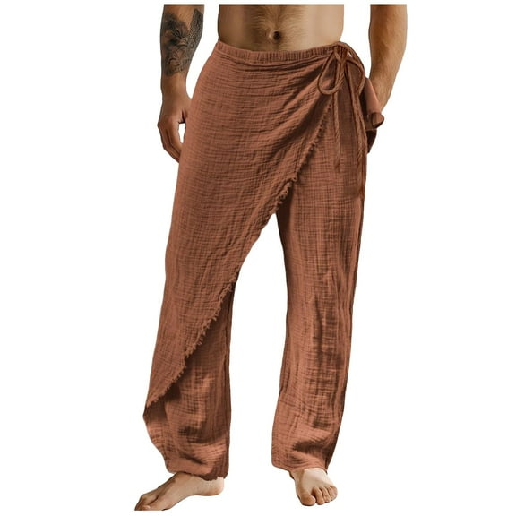 Bcfgryg Men Linen Pants Trousers Summer Pants Drawstring Elastic Waist Straight Leg Plain Comfort Breathable Full Length Casual Daily Holiday Fashion Classic Style Men's Sweatpants