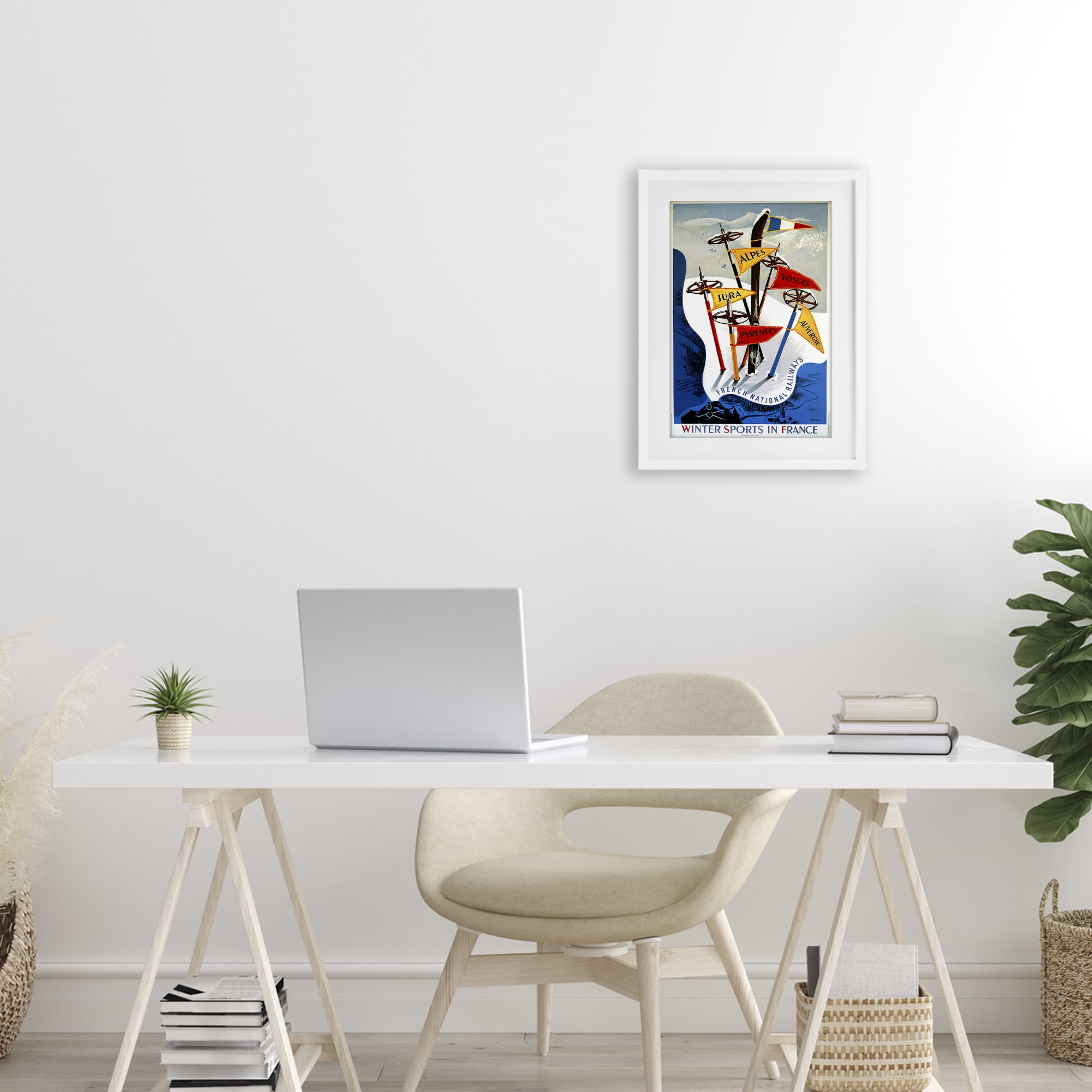 Stupell Industries Winter Sports In France White Framed Print Under Glass, design by Vintage Posters