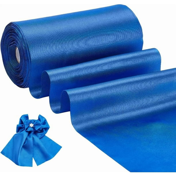 Cinta de raso azul de 6 pulgadas x 32 yardas, cinta para exteriores, cinta ancha de tela lisa, cintas de tela azul