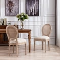 thumbnail image 5 of French Style Solid Wood Frame Antique Painting Linen Fabric Rattan Back Dining Chair, Set of 2, Cream 73190, 5 of 7