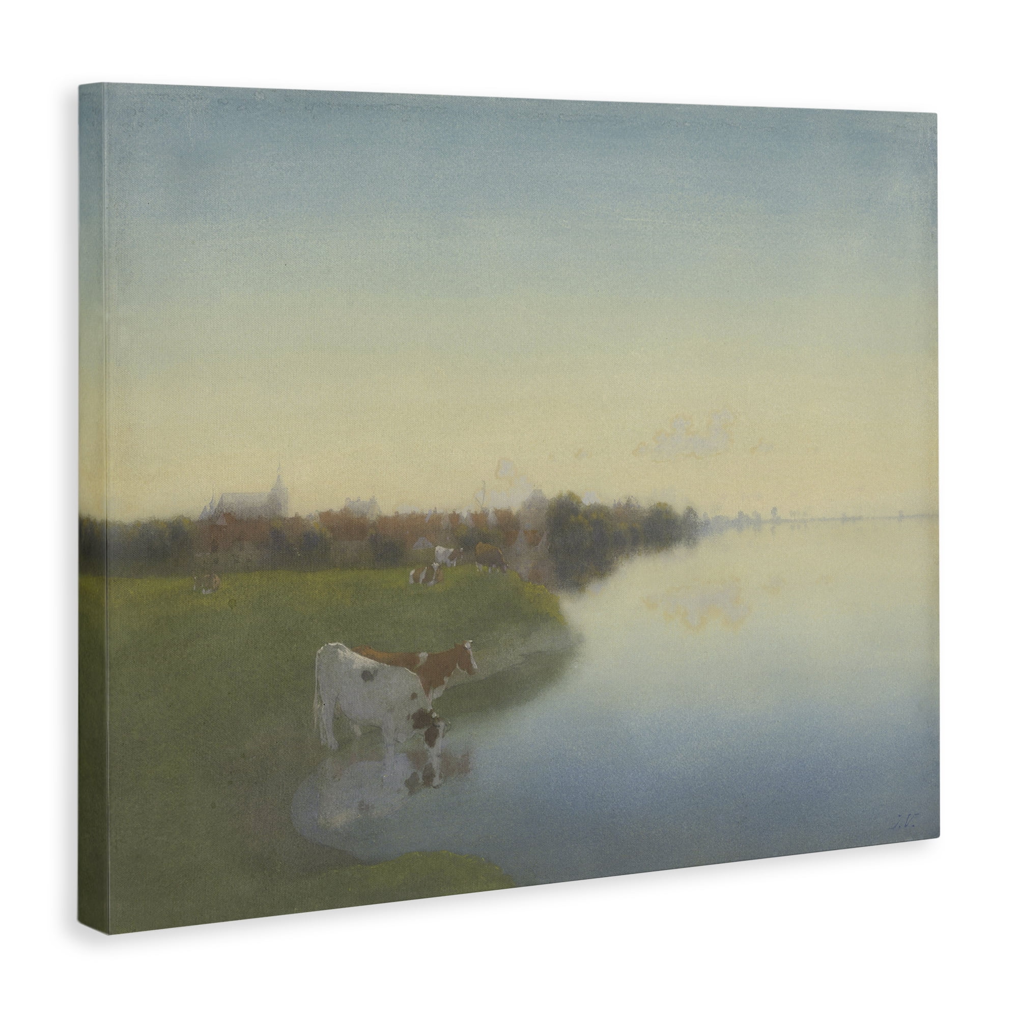 Stupell Industries Cows in Serene Shore Landscape & Nature Painting Wrapped Canvas Art Print Wall Art, 48 x 36