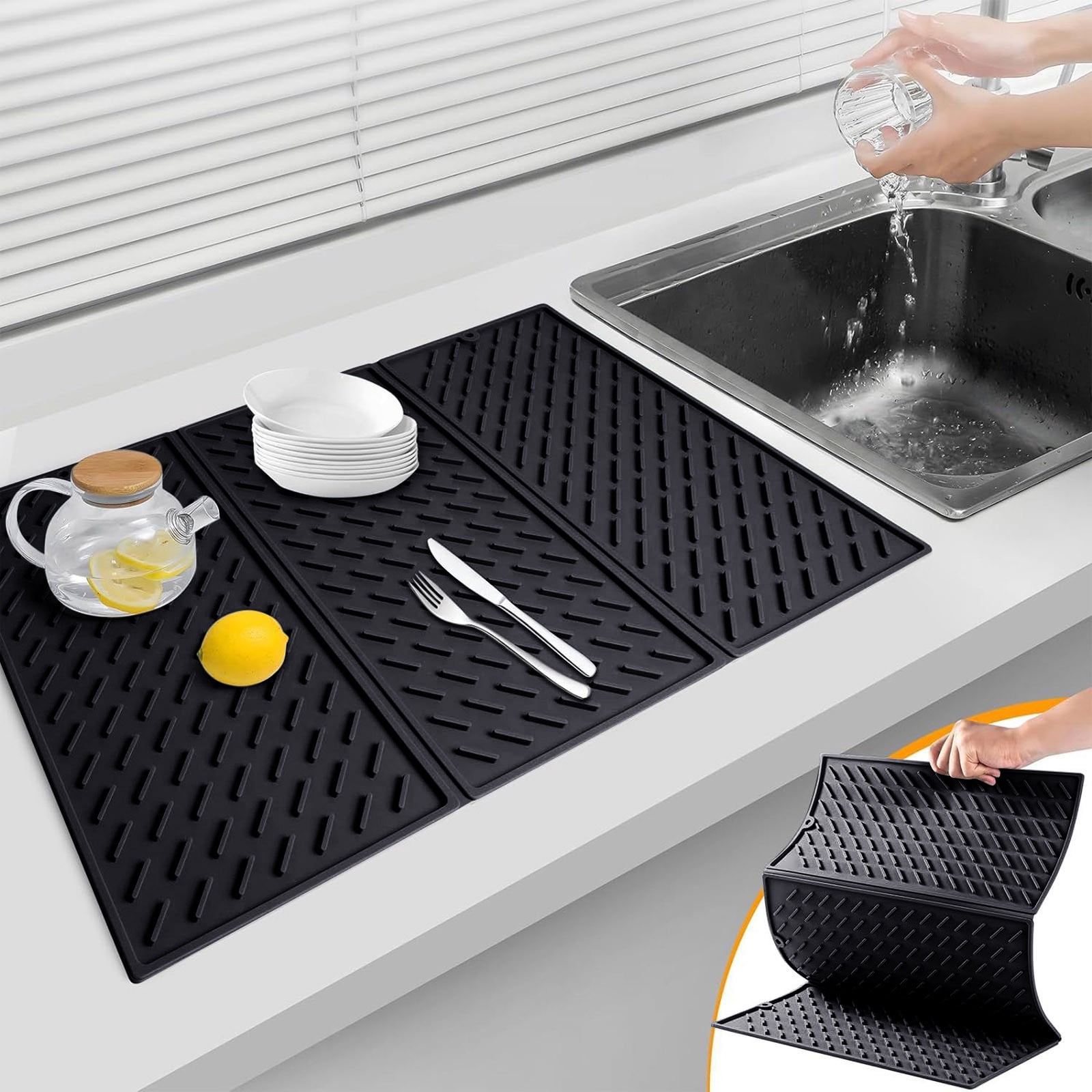 3 Tier Dish Drying Rack Counter Dish Rack with Tray Dish Strainers for Kitchen Counter with Tray Extra Large Rubber Mats for Kitchen Stainless Steel Drainer Pot Dish Drying Rack with Board
