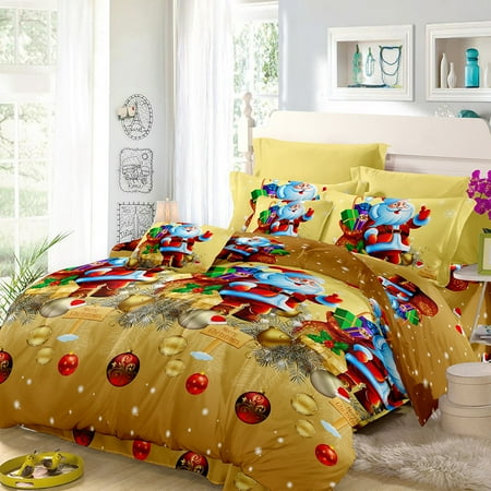 Christmas Santa Bedding Set Polyester 3D Printed Duvet Cover + 2pcs Pillowcases + Bed Sheet Set 