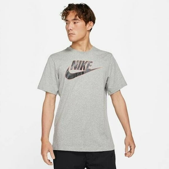 Nike Men's Sportswear Camo Logo T-Shirt in Dark Grey Heather/Iron-XL