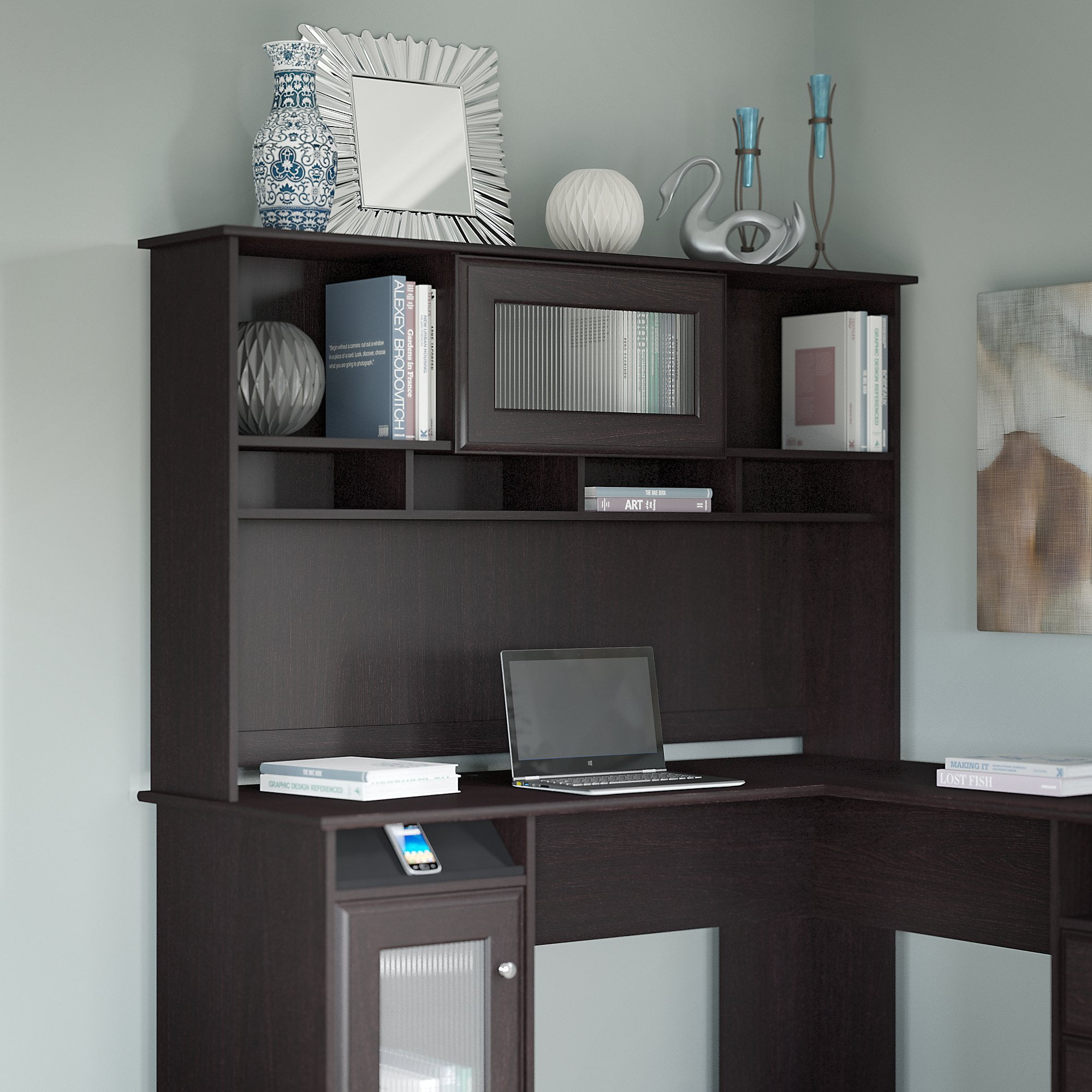 Bush Furniture Cabot Collection Hutch In Espresso Oak Walmart
