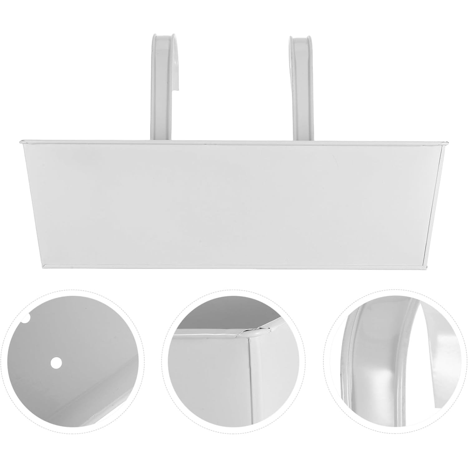 2 Pcs Outdoor Planter Box 16 inch Large Hanging Flower Pots Iron Hanging Flower Pot Railing Pots Planters Succulents Bucket Wall Mount Fence Planter for Balcony Patio Garden Home Decor，White