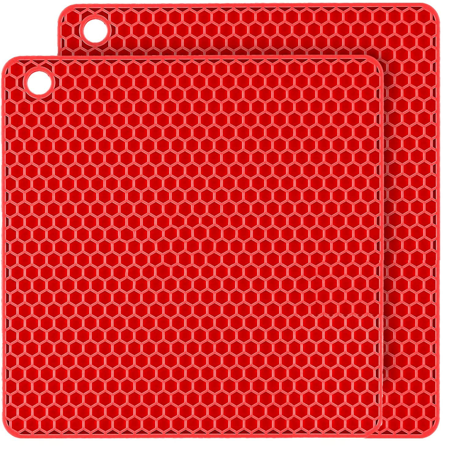 Lagntuo 2Pack Silicone Hot Pot Holder Trivet Mat BPA Free 7.5inch Red