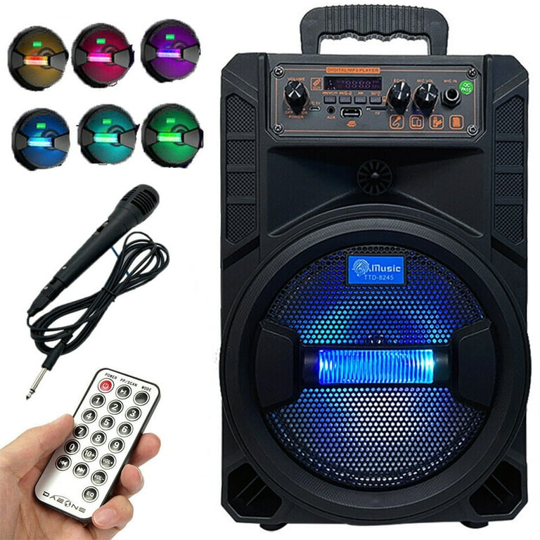 Portable Bluetooth Speaker LED 8 with FM Radio/USB/SD Slot/Karaoke(with  Remote Control) 