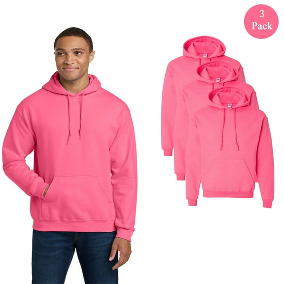 Gildan Men's Heavy Blend Hooded Sweatshirt, Hi-Vis Safety Pink Color Work Pocket Hoodie, 3-Pack, S
