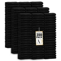 Ample Decor Washcloths 12 x 12 inch 200 Piece 600 GSM 100% Cotton, Lightweight, Quick Drying, Machine Washable Fingertip Towels for Bathroom, Gym, Kitchen - Black