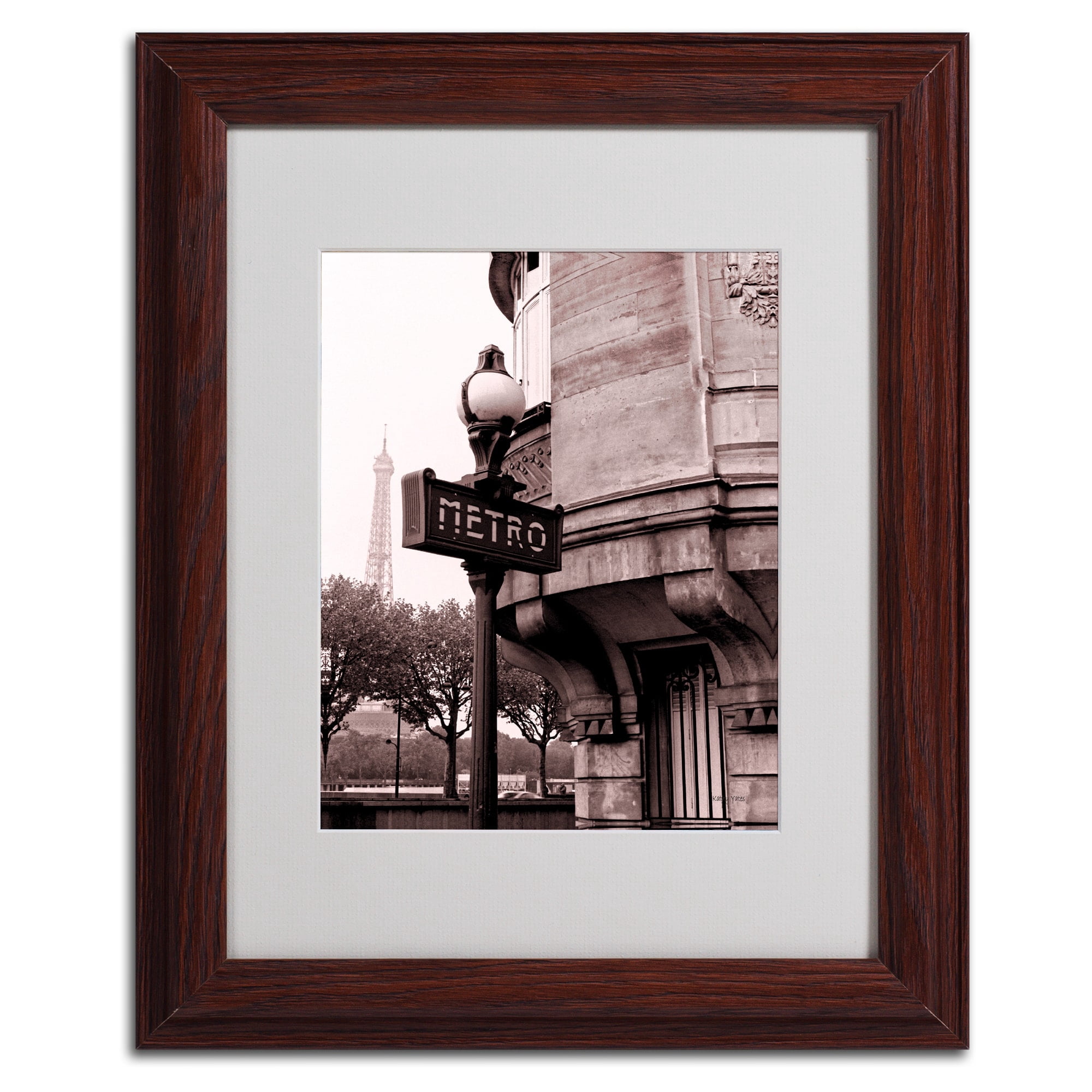 Trademark Fine Art "Metro and Eiffel" Matted Framed Art by Kathy Yates, Wood Frame