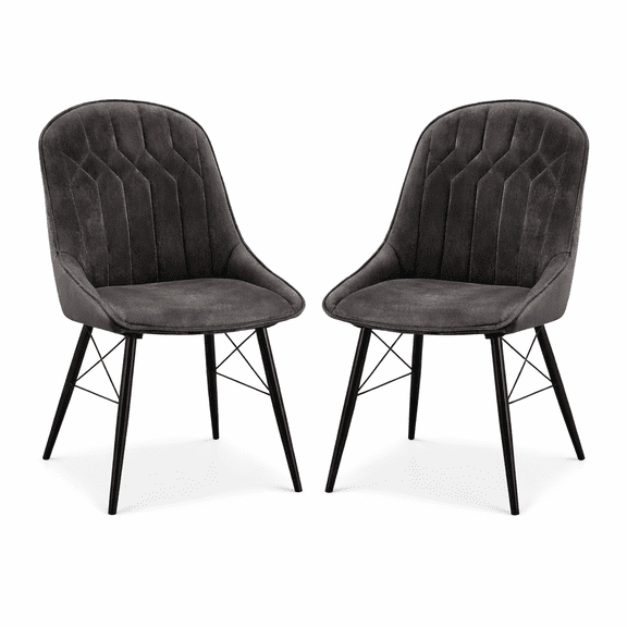 Modern Upholstered Dining Chairs Set of 2, Channel Tufted Fabric Side Chairs with Metal Splayed Tapered Legs, Comfortable Foam Cushion Kitchen & Dining Room Chairs, Dark Gray