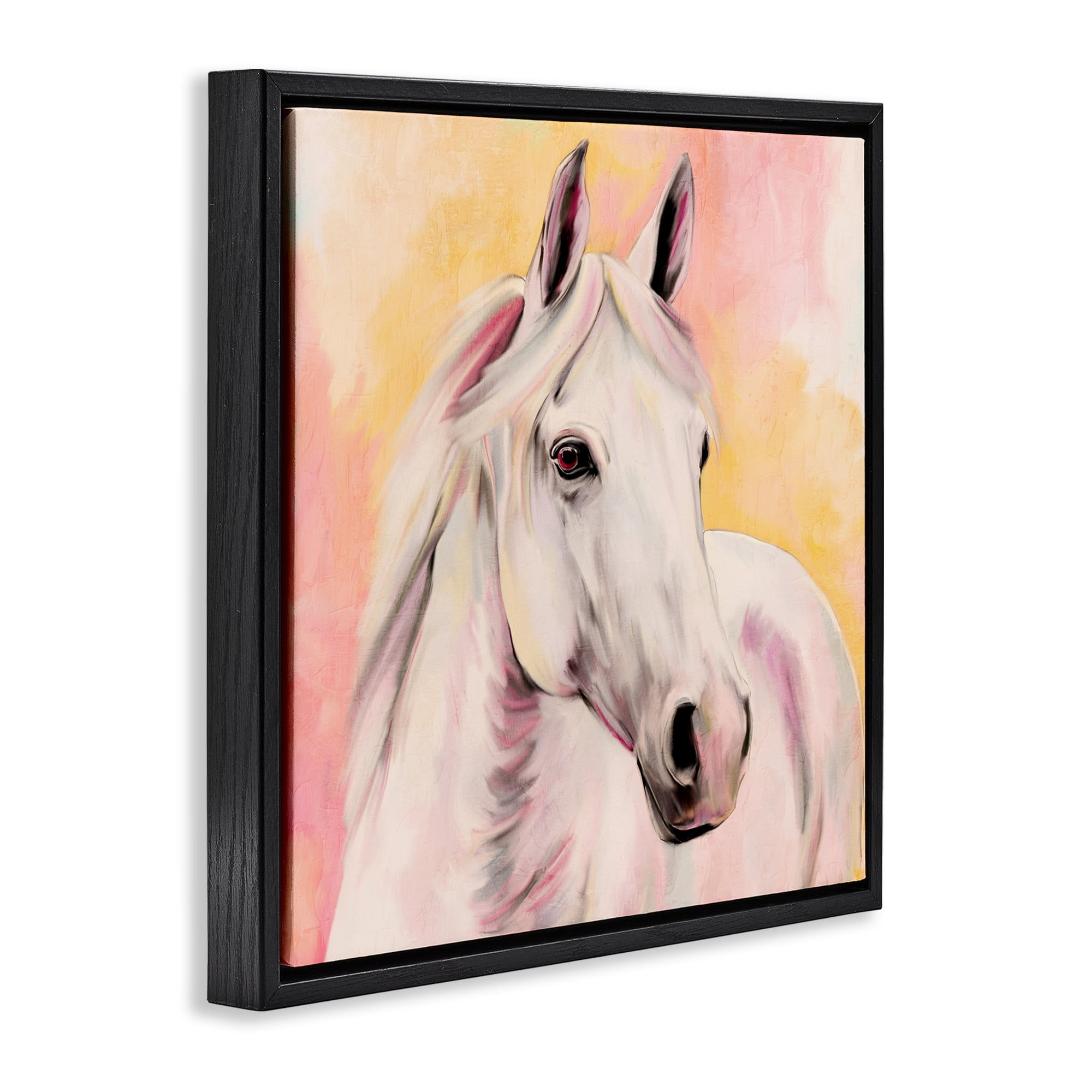 Sunset White Horse Black Framed Floater Canvas Wall Art, design by Kim Allen