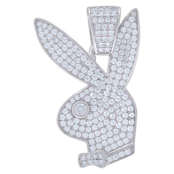 925 Sterling Silver Round Cut Moissanite Cluster Playboy Bunny Pendant Unisex Charm | 1.68 Ct.