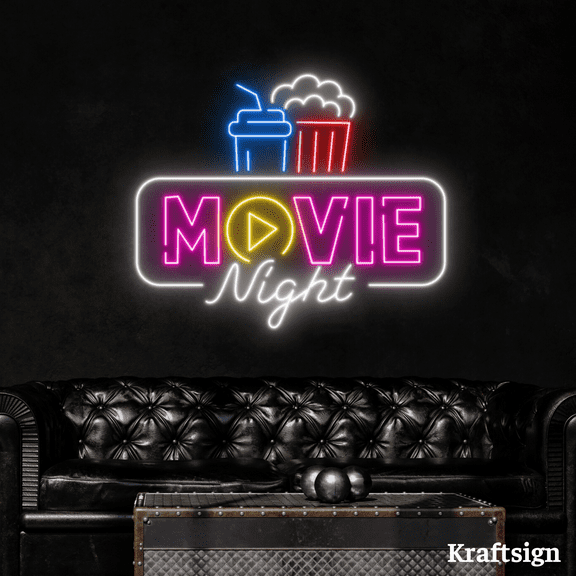 Craftnamesign Movie Night Neon Signs, Cinema LED Signs, Movie Room Decor