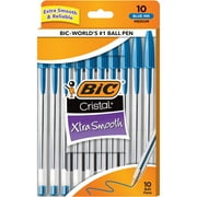 BIC Cristal Xtra Smooth 1.0 mm Medium Point Ball Pen, High School Supplies, Blue, 10-Count