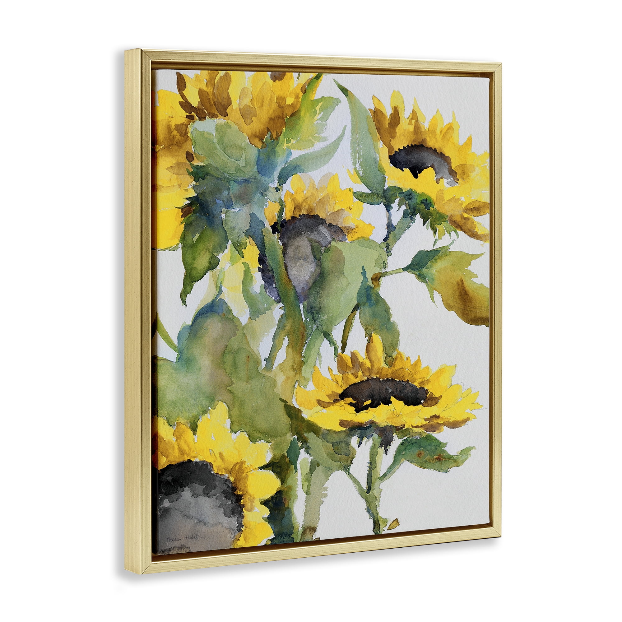 Stupell Industries Bright Blooming Sunflowers Botanical & Floral Painting Gold Floater Framed Art Print Wall Art, 17 x 21