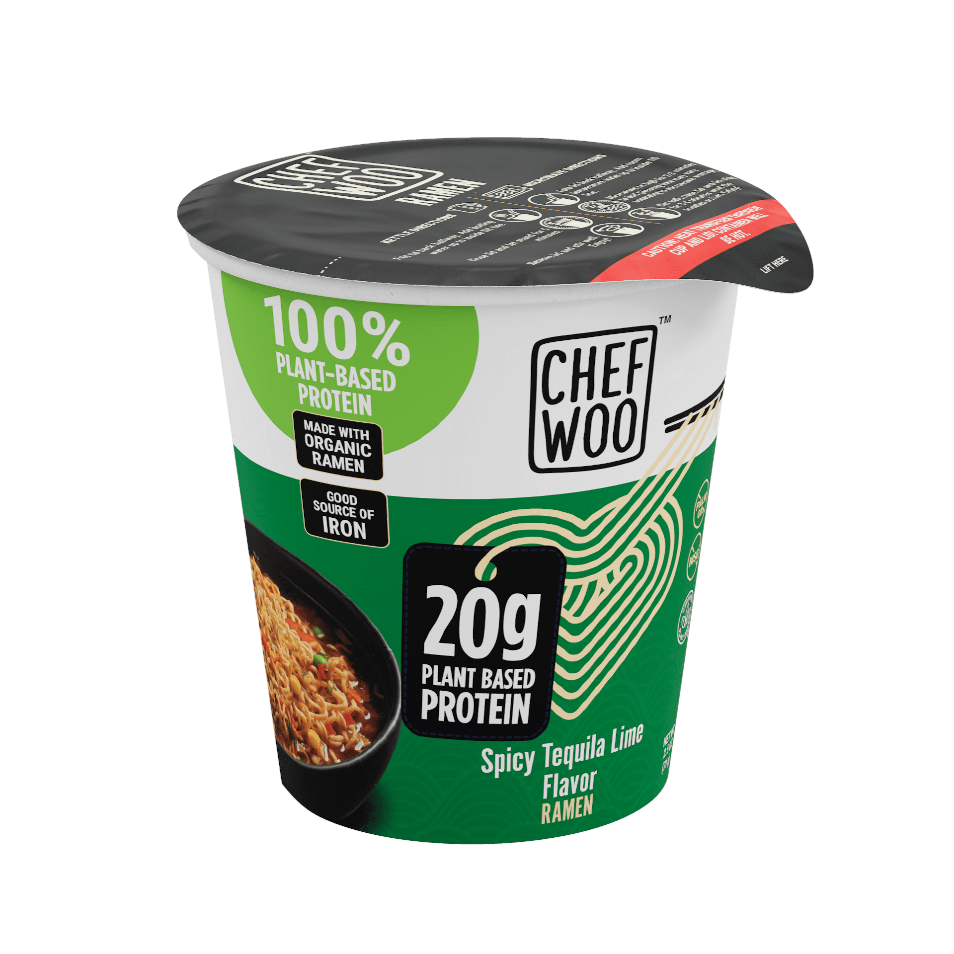 Chef WOO Spicy Tequila Lime Ramen, High Protein Noodles, 20g of Animal-free, Bioavailable Protein, 2.5 oz Cup