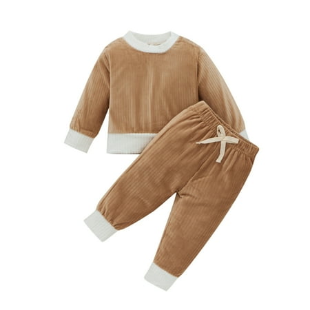 

Gyratedream Infant Baby Boys Girls Toddler Kids 2Pcs Corduroy Plain Pajamas Sets Long-sleeved Tops+Pants
