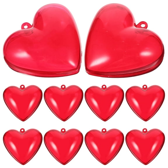 RENACLIPY 10Pcs Heart Shaped Fillable Ornaments Plastic Red for Valentine's Day Decoration