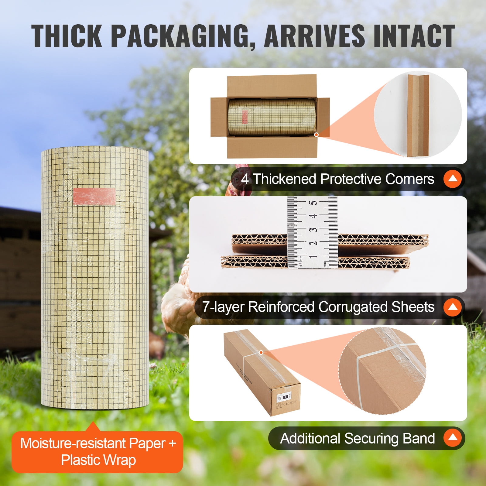 KFFKFF Galvanized Wire Mesh Roll, 24'' x 100', 19 Gauge Metal Mesh with Vinyl Coating for Chicken Coop Barriers, Rabbit Fences, Snake Protection, and Poultry Enclosures