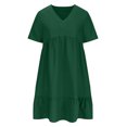 thumbnail image 3 of Casual Dresses for Women Summer 2025 Trendy Short Sleeve V Neck A Line Pleated Ruffle Flowy Loose Midi Beach Dress, 3 of 8