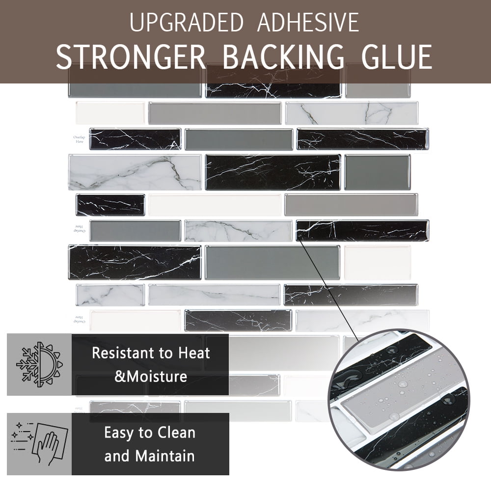 10-Sheet Peel and Stick Backsplash Tile, Stick on Tiles Backsplash for Kitchen & Bathroom Waterproof Self-Adhesive Vinyl Wall Panels
