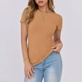 thumbnail image 6 of yunLCZ Women Shirts Women's Short Sleeve Neck Ribbed Knit Casual Tops Tee Summer Slim Basic Shirts, 6 of 6