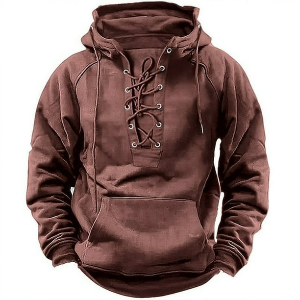 pstuiky camisa de manga larga para hombre, Camiseta de manga larga con capucha y cordones para hombre, color liso, informal top de hombre xxxl