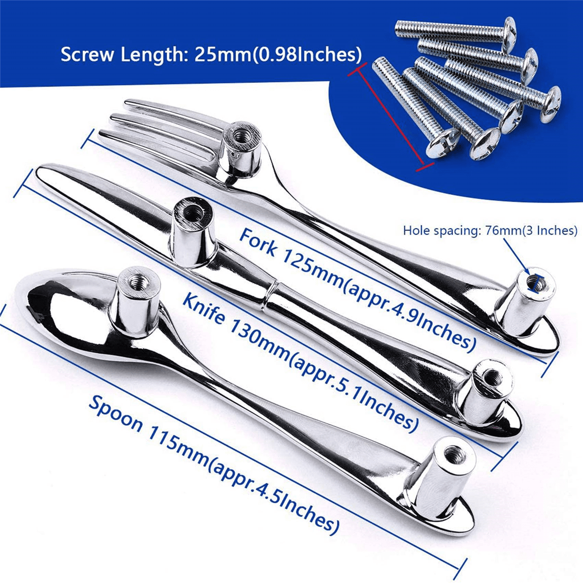 18 PCS Knife Spoon Fork Kitchen Cabinet Closet Drawer Pull Handles Knobs 3-Inch Center to Center (Silver)