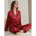 thumbnail image 2 of SWSMCLT Women's 2 Piece Pajama Set Satin Cool Spring Silky Pj Set Pajamas Summer Long Sleeve Pant V Neck Fall Red Large, 2 of 5