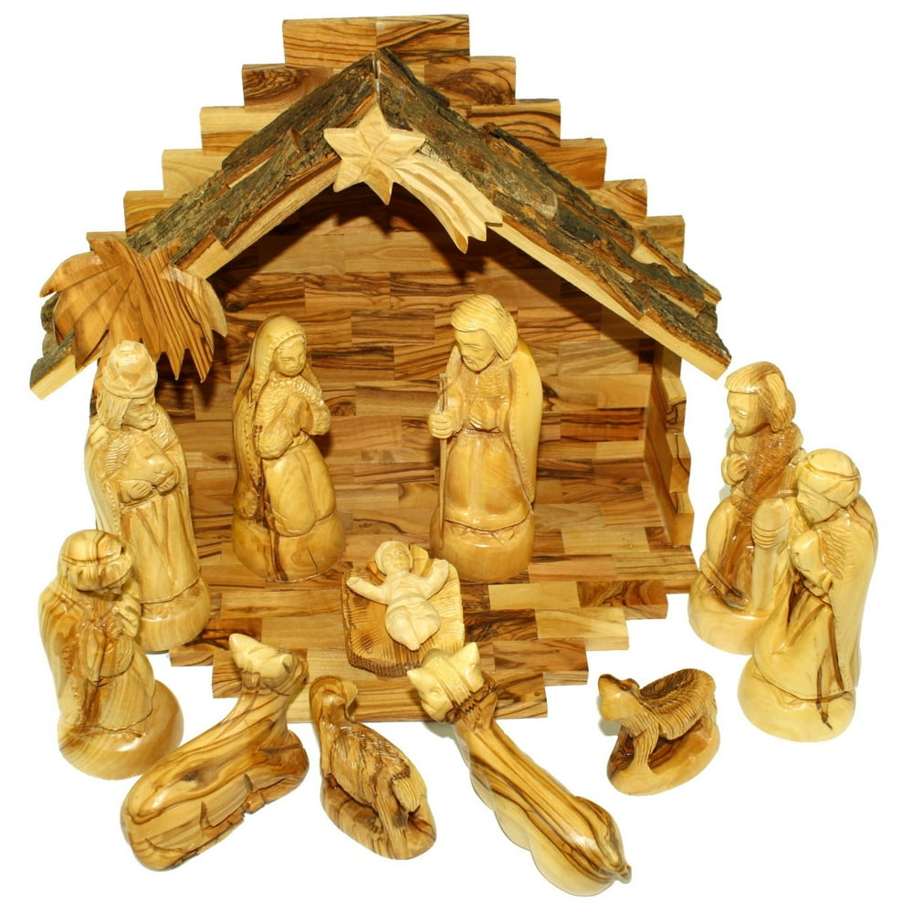 Holy Land Market Olive Wood Nativity Set Traditional Carving