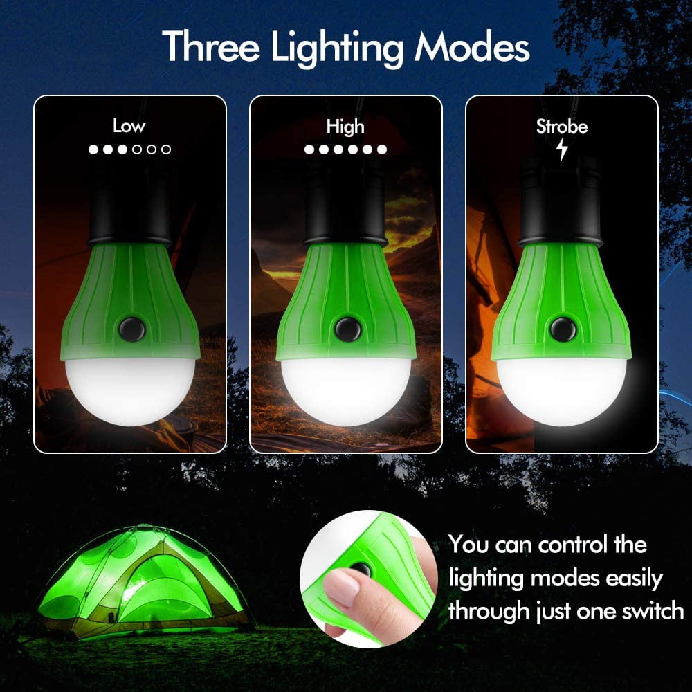 Coideal LED Tent Lights 4 Pack Portable Camping Light Lamp Tent Lantern Bulb for Hurricane Emergency Backpacking Hiking Outdoor & Indoor, Battery