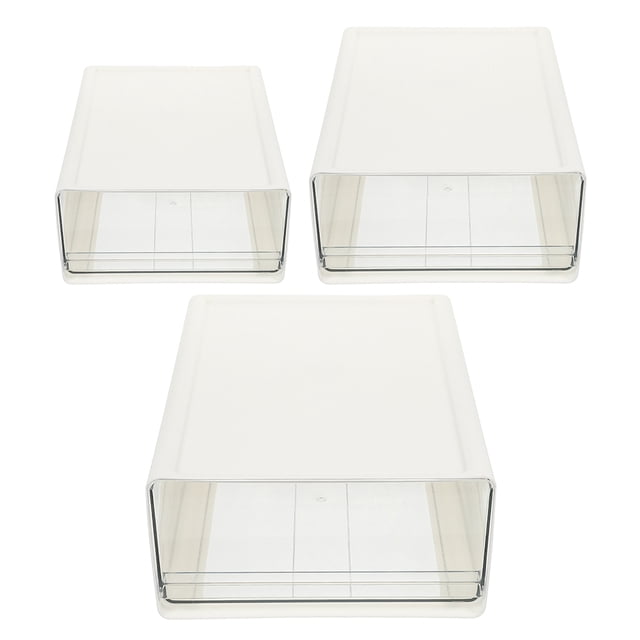 Luxshiny 3Pcs Garage Storage Organizer White Plastic Stacking Container for Household Supplies