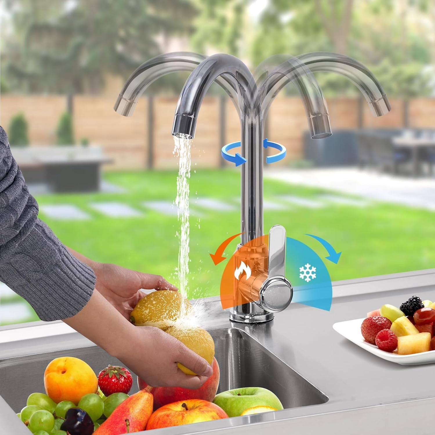 Stainless Steel Utility Sink, with Faucet, Legs, Cold and Hot Water Pipe, Heavy-Duty, Easy to Clean, for Laundry, Kitchen, Garage, Outdoor, Garden