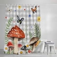 thumbnail image 4 of Spring Mushroom Shower Curtain, 72" x 72", Daisy Butterfly Leaf Light Gray Plaid Waterproof Bathroom Curtain Washable Shower Curtain Set with 12 Hooks, 4 of 9