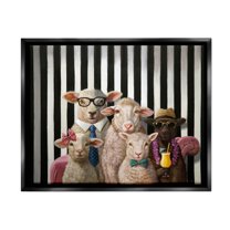 Stupell Industries Traditional Sheep Family Portrait Painting Jet Black Floating Framed Canvas Print Wall Art, Design by Lucia Heffernan