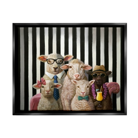 Stupell Industries Traditional Sheep Family Portrait Painting Jet Black Floating Framed Canvas Print Wall Art, Design by Lucia Heffernan