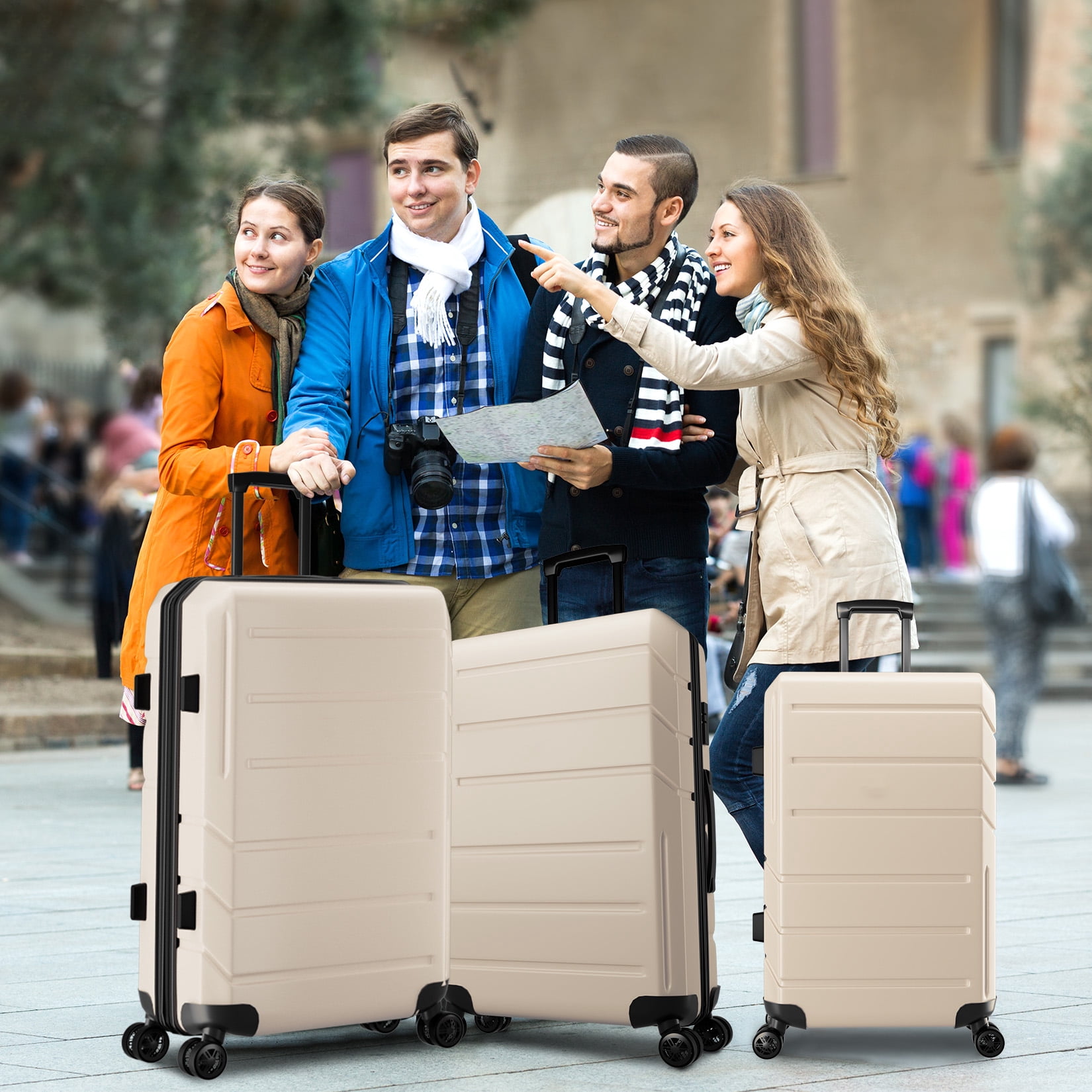 COBIZI 3 Piece Luggage Set Expandable ABS+PC Hardshell Carry on Suitcase with Spinner Wheels & TSA Lock for Men and Women, Rolling Carry-on Suit Case for Plane, Travel, Business, Beige(20in/DB/TB)