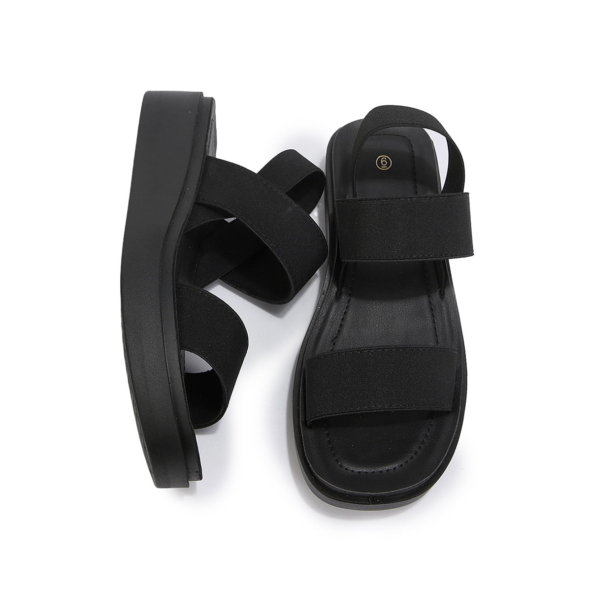 Pennysue Women's Platform Wedges Sandals Black Elastic Ankle Strap Sandals 8M