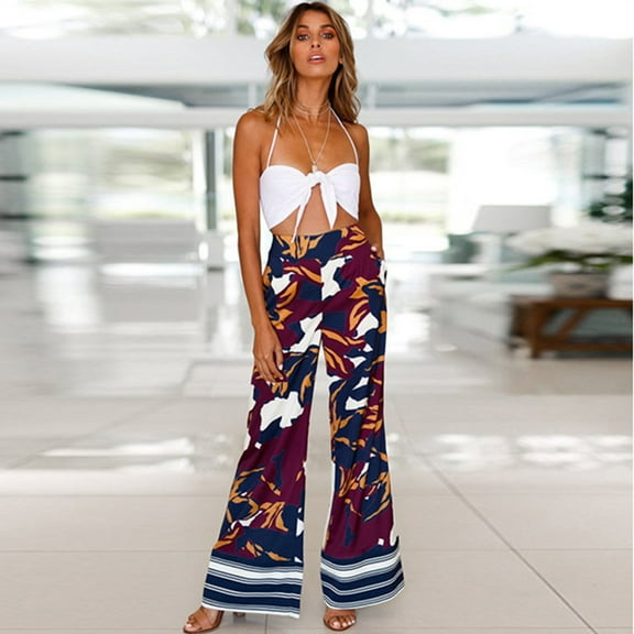 OUSITAI Women Floral Print Comfy Stretch Palazzo Wide Leg Lounge Pants-XL