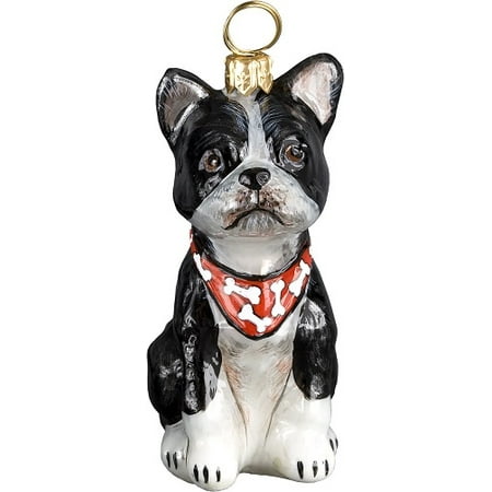 Boston Terrier Dog Ornament - Boston Terrier with Bandana Dog Polish Blown Glass Christmas Ornament Decoration