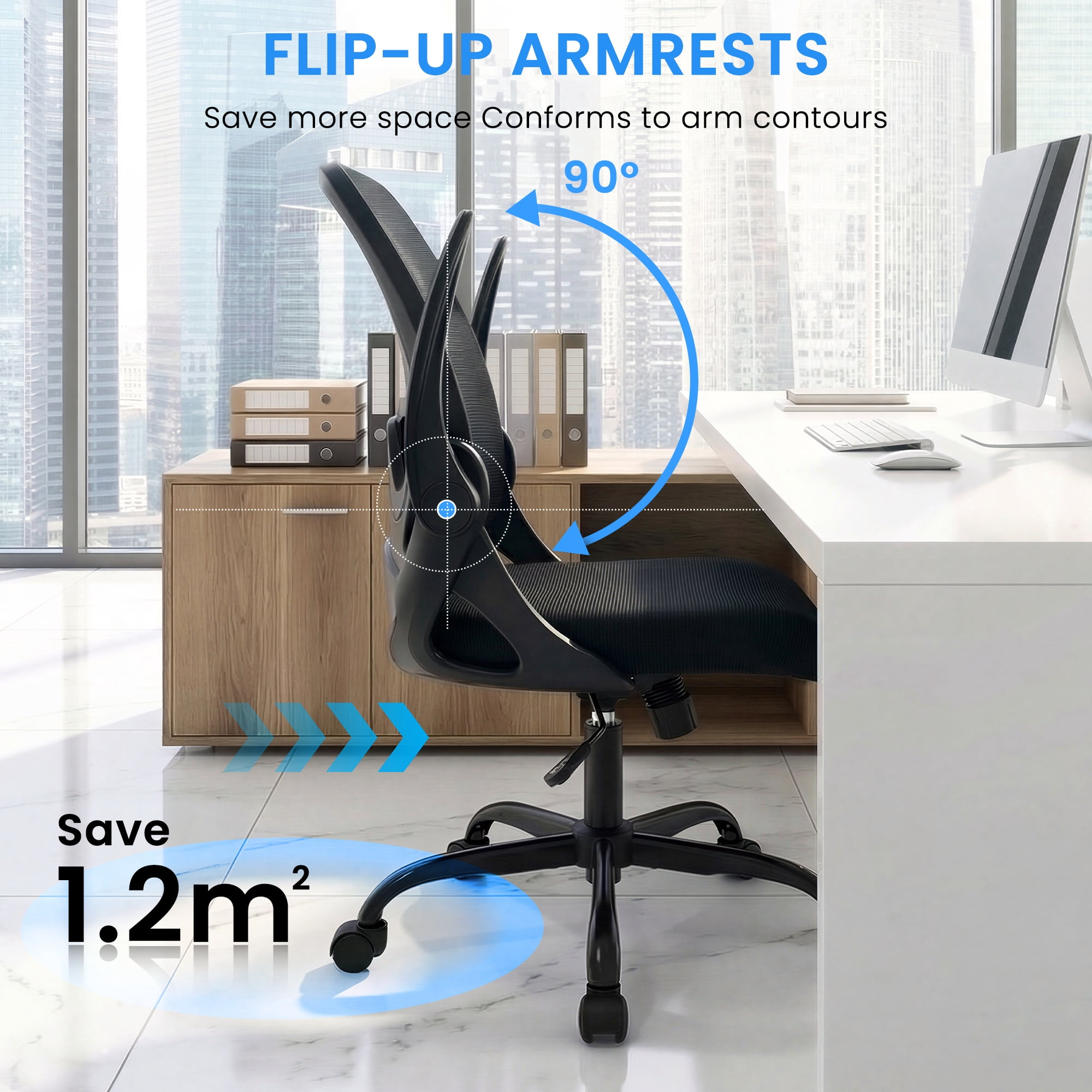 STACOO Desk Chair with Ergonomic Lumbar Support Adjustable Height and Flip-up Arms for Home, Office, Bedroom, 250lbs, Black