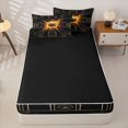 thumbnail image 4 of Castle Fairy Basketball Court Print Zipper Twin Comforter Sets with Fitted Sheet and 2 Pillowcases, Sport Ball Flame Zipper Bedding Set, Black Gold Orange,4-Piece,Black Reversible, 4 of 6
