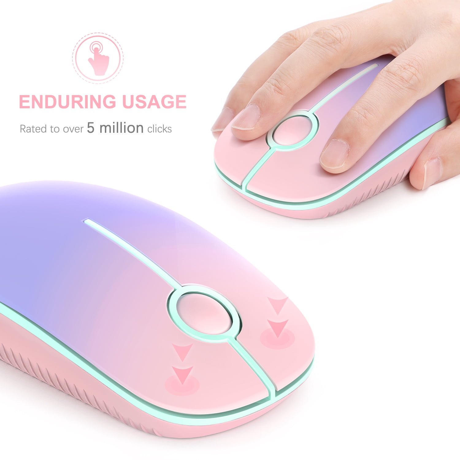 2.4G Slim Wireless Mouse with Nano Receiver, Less Noise, Portable Mobile Optical Mice for Notebook, PC, Laptop, Computer, MacBook MS001 (Pink to Purple)