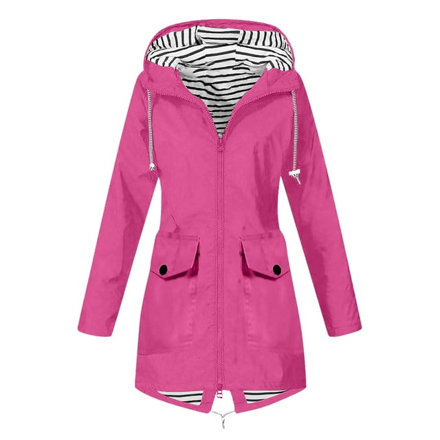 WRKEKC Veste Légère Femme Imperméable à Capuche Manches Longues Poches Veste Décontractée Extérieure pour Randonnée Usage Quotidien